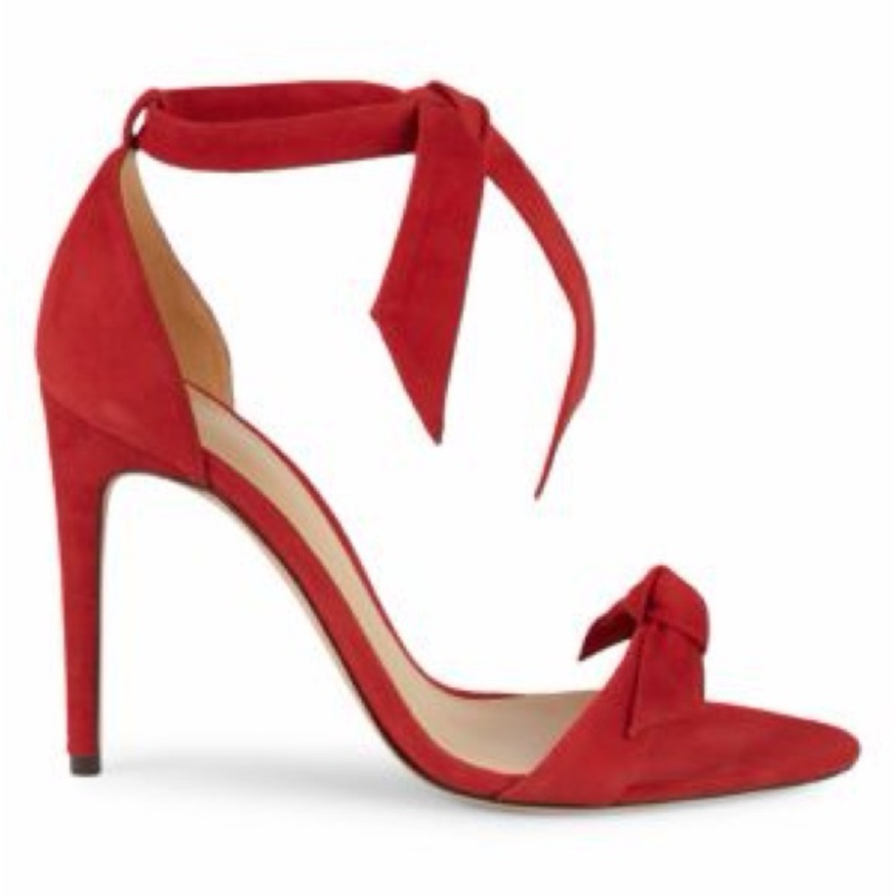 Alexandre Birman Red Suede Ankle Tie Heels